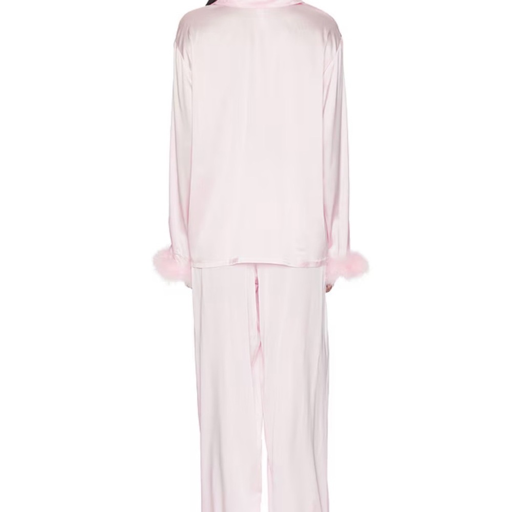 SKIMS Pink Satin Feather Trim Pajama Set | Size Small - Picture 7 of 10